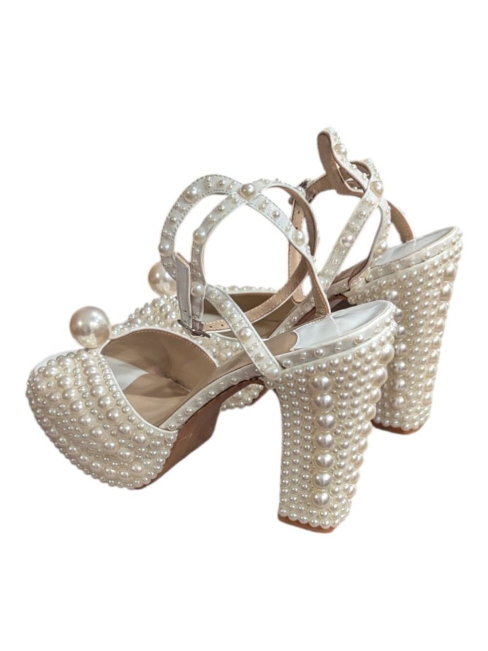 Womens Pearl Platform Heels Bridal Wedding Shoes - Picture 4 of 9
